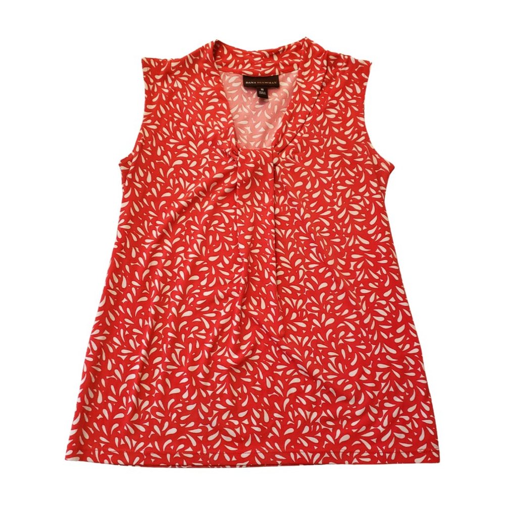 Dana Buchman Red Leaf Print Sleeveless V-Neck Blouse – Size XS - Picture 7 of 14